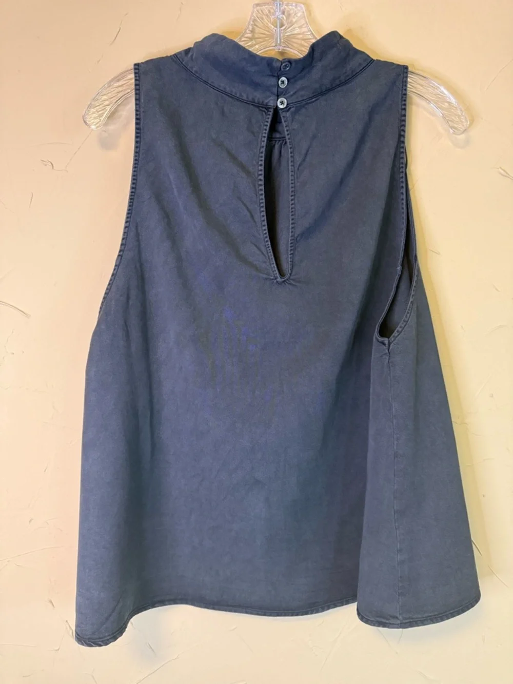 Free People Palm Breeze Top M Navy Boho Chic Mock Neck Flowy Lyocell Minimalist